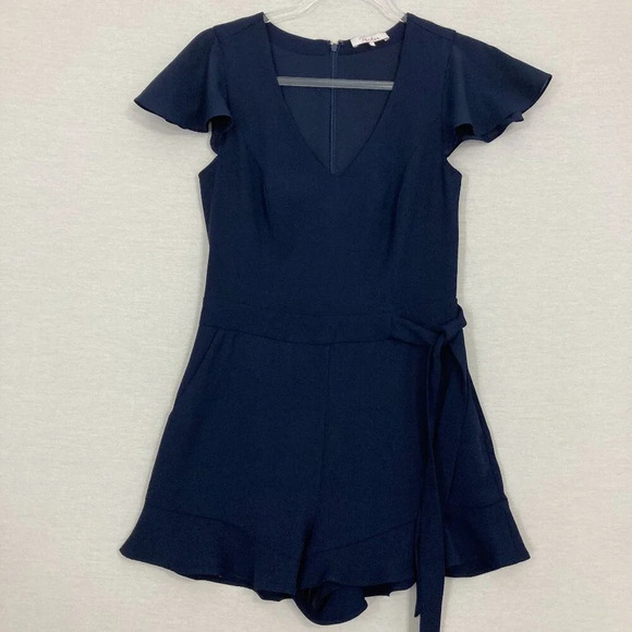 Parker Navy Flutter Sleeve V Neck Belted Rompers size 2 - Picture 1 of 9